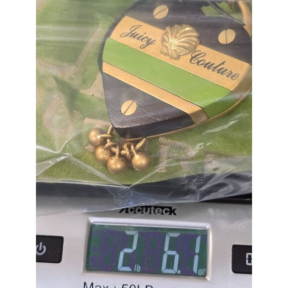 Y2K Juicy Couture Green Velvet Tote Bag With Black Leather Handles & Gold Accent - Picture 13 of 13